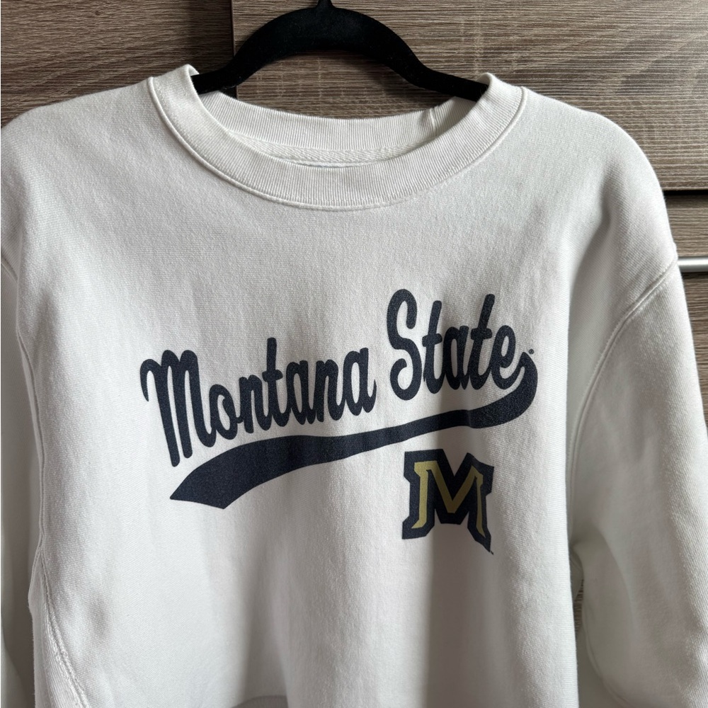 Champion Cropped White Reverse Weave Montana State Sweatshirt